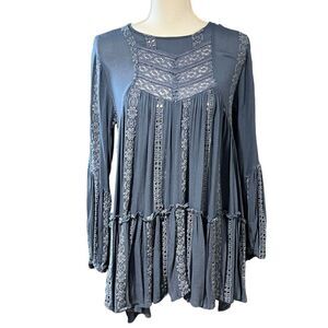 Free People Womens Boho Lace Eyelet Tunic Top Dress XS Coachella Fairy Western
